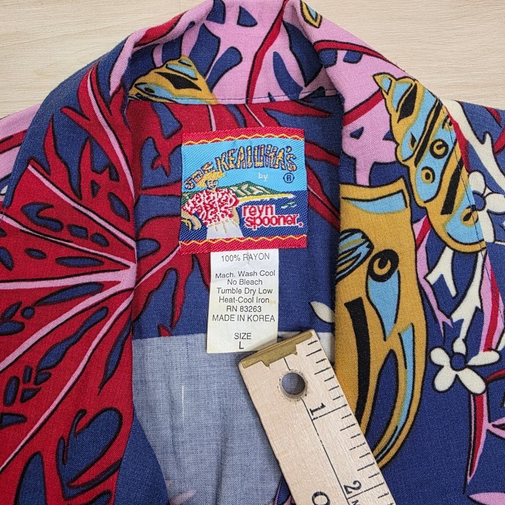 Reyn Spooner Joe Kealoha Mens Large Hawaiian Shirt Rayon Tropical Fish Blue Red - Picture 5 of 7